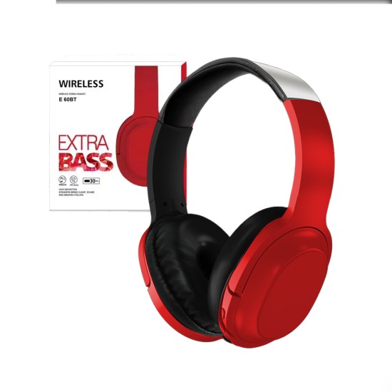 Auscultadores Sem Fio Estéreo Hifi E 60BT com Microfone e Controle de Volume Vermelho Auscultadores Sem Fio Estéreo Hifi E 60BT com Microfone e Controle de Volume Vermelho